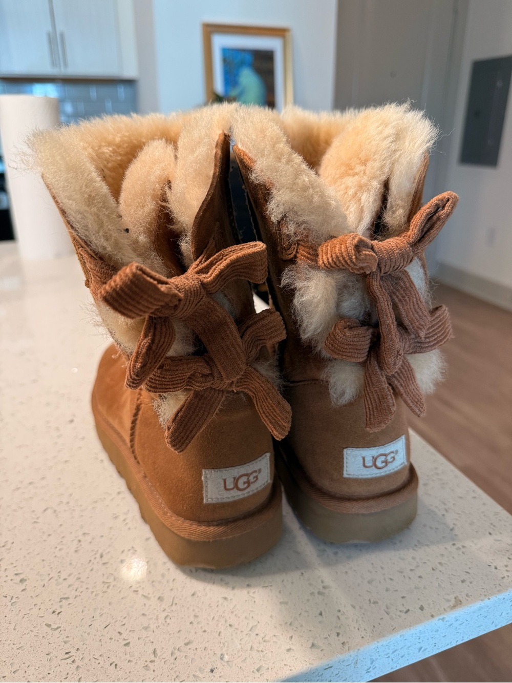 UGG Women’s Chestnut Suede Sheepskin Bow-Back Booties